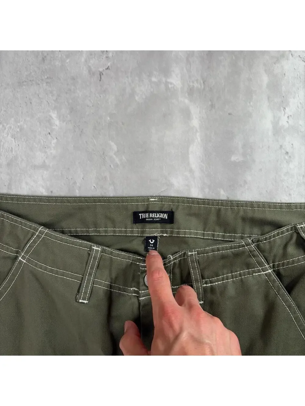 Y2K Olive Green True Religion Grunge Baggy Cargo Skater Pants